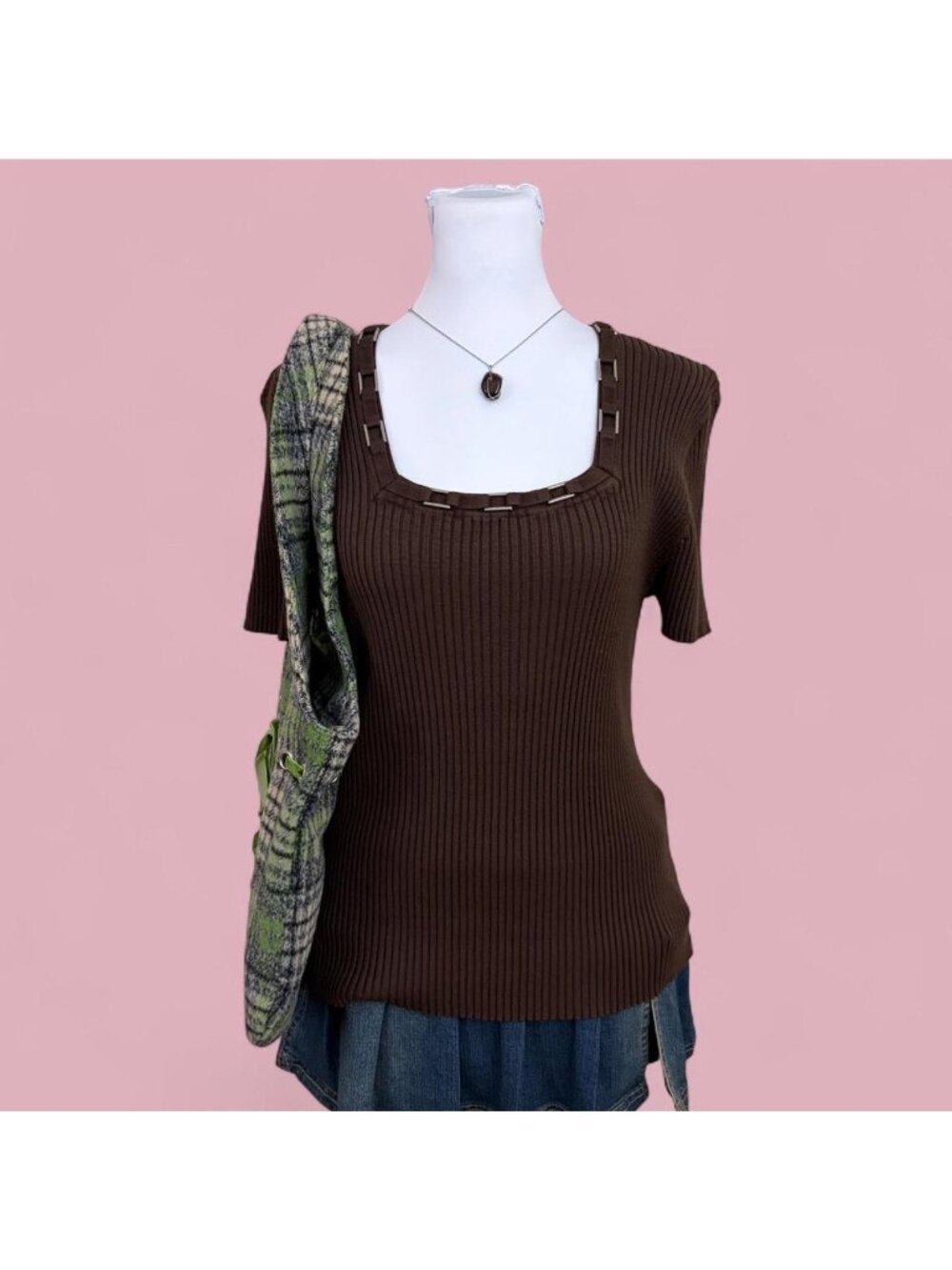 y2k brown quirky boho capsule basic stretchy top